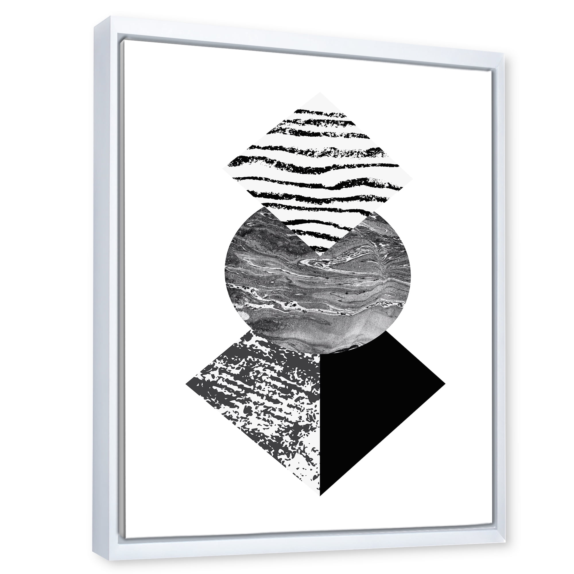 Designart 'Abstract Geometry Shapes With Tropical Palm Leaf I' Modern Framed Canvas Wall Art Print