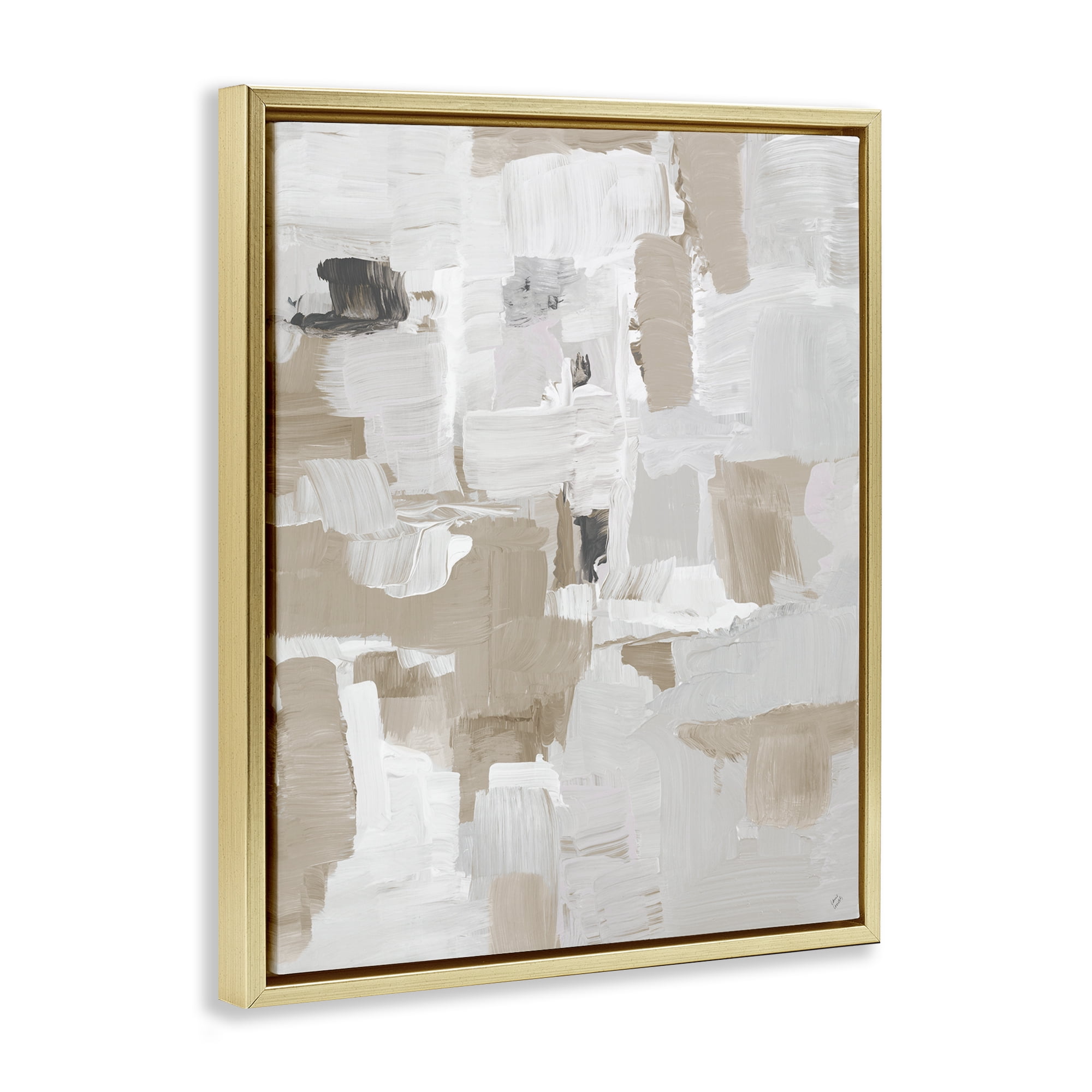 Stupell Industries Beige & White Peace Gold Framed Floater Canvas Wall Art, design by Lanie Loreth
