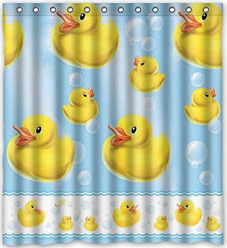 Bedroom Curtains Rubber Duck Baby Ducklings Pattern with Little Hearts Love Animals Print Nursery Room Blue and Yellow W55 xL39 