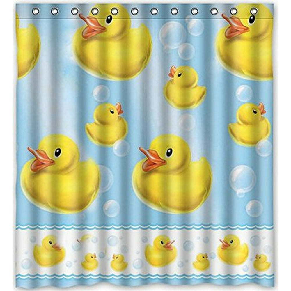 HelloDecor Yellow Rubber Duck Image For Shower Curtain Polyester Fabric