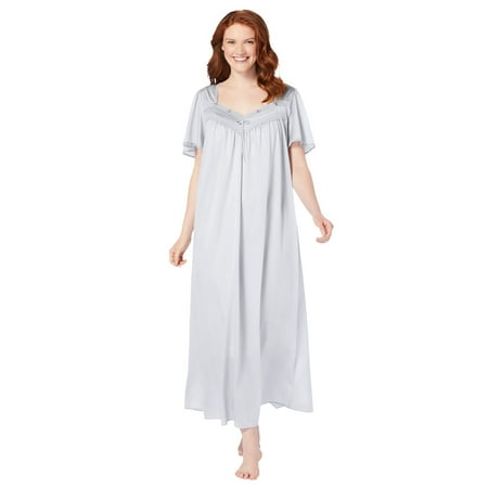 

Only Necessities Women s Plus Size Long Silky Lace-Trim Gown Pajamas