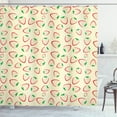 thumbnail image 1 of Strawberry Shower Curtain, Repetitive Pattern of Summer Fruit Silhouettes with Dots and Leaves, Fabric Bathroom Set with Hooks, 69W X 75L Inches Long, Cream Vermilion Green, by Ambesonne, 1 of 3
