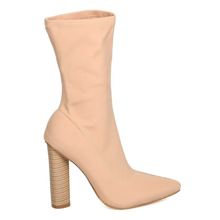 New Women Cape Robbin Connie 5 Fabric Mid Calf Pointy Toe Chunky Heel Boot Walmart