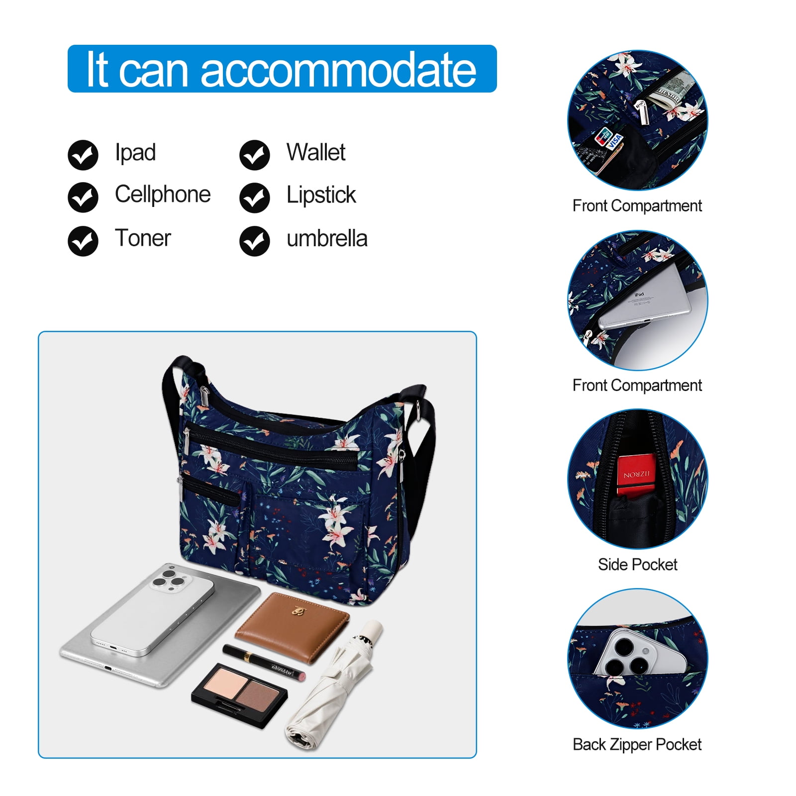 URSOFINE Women's Crossbody Bag Lightweight Ladies Travel Shoulder Messenger Bag with Adjustable Strap & Multiple Pockets Soft Across Bag Purse for Everyday Use (15+)