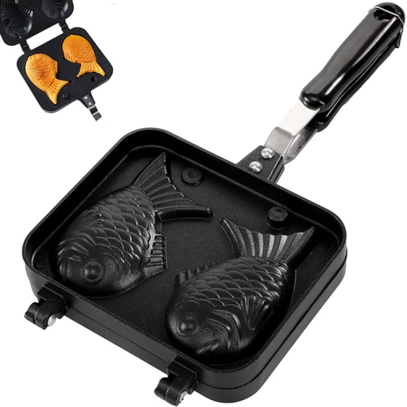 HLONK Moule à Gâteau en Forme de Poisson Taiyaki Antiadhésif Gaufrier avec Long Manche Double Moule pour Pancakes