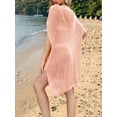 thumbnail image 3 of DAKIMOE Womens Swimsuit Cover Up Summer Casual Crochet Hollow Out Coverup Short Sleeve Bathing Suit Bikini Swimwear Beach Dress, Pink, 3 of 5