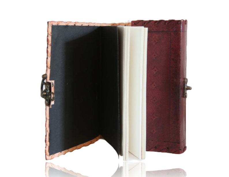 Handmade Leather Journal with Blue Stone – 5x7 Inch Embossed Notebook, 200 Pages of White Drawing Paper