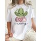 thumbnail image 1 of 1pc Women'S Cute Cactus Print T-Shirt, Casual Crew Neck Short Sleeve Top, Cotton Knit Fabric with Medium Stretch, Animal Pattern Fashion Tee for All Seasons, 1 of 6