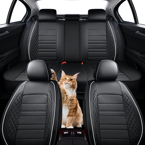 2019 Car Seat Cover for Kia Forte , Black Car Seat Covers, Faux Leather 5 Piece Full Set Scratch & Wear Resistant Refresh Car Interior, Airbag-Compatible