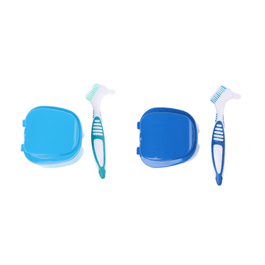 ACDANC 4 Pcs Denture Case Box Holder with Denture Cleaner Brush Strainer Basket Denture Case Kit with 2 Denture Brush & 2 Portable Toothbrush Box for Travel