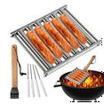 thumbnail image 2 of Hot Dog Roller, Stainless Steel Sausage Roller Rack with Wood Handle, BBQ Hot Dog Griller for Evenly Cooked Hot Dog, 2 of 8