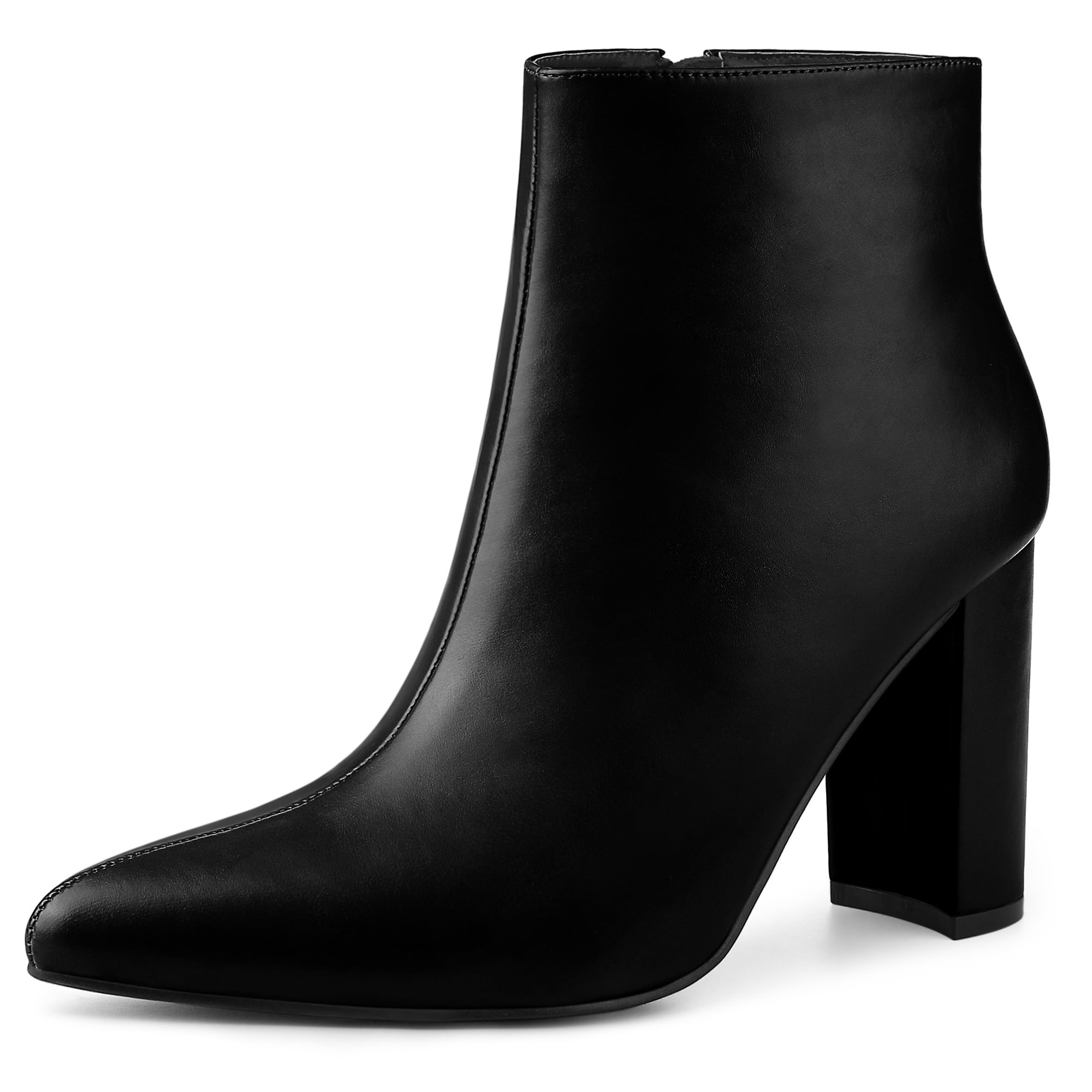 Black pointed toe block heel ankle boots outlet
