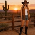 thumbnail image 2 of EYNMVR Tassel Vest Suede Cowgirl Long Fringe Waistcoat Sleeveless Cardigan Jacket Western Cowboy Outfit Hippie Vest Coat, 2 of 7