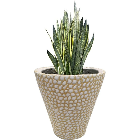 India Meets India Ceramic Flower Pot Designer Planter Vase Indoor Outdoor Planter Handicraft by Awarded Indian Artisan (5.5 Inch, Cream)