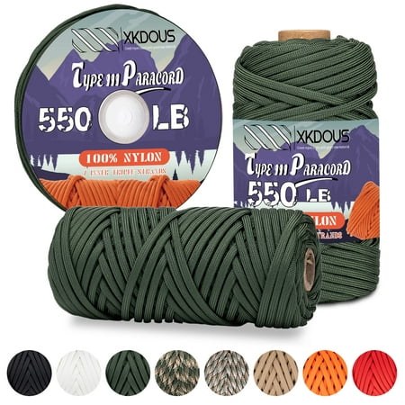 

XKDOUS 550 Paracord 250ft Camo Green Parachute Cord 100% Nylon 7 Strand Inner Core Type III Tactical Paracord Rope Outside Survival Gear for Bracelets Lanyards Handle Wraps Camping & Hiking