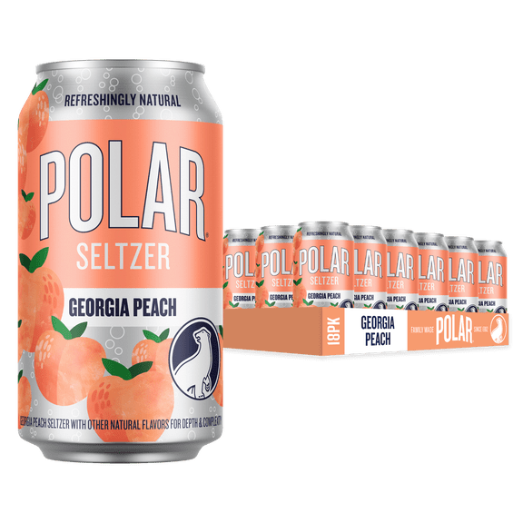 Polar Zero Calorie Georgia Peach Sparkling Seltzer Water, 12 fl oz, 18 Pack Cans