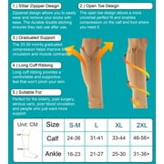 Copper Zipper Compression Socks w/ Open Toe Knee High Support Stockings - Soft, Breathable Compression Socks For Support, Reduce Swelling & Better Circulation - White X-Large