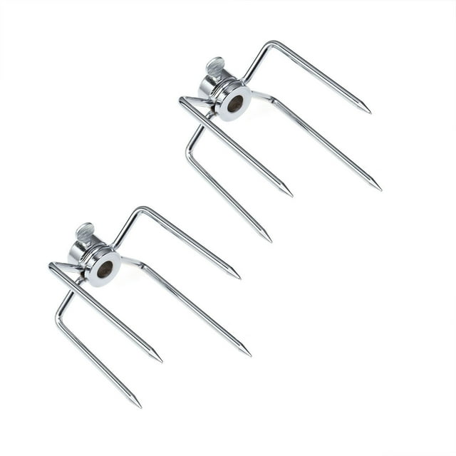 GOOHOCHY 1 Pair of Rotisserie Forks Stainless Steel Grill Utensils in Silver Color for Adults