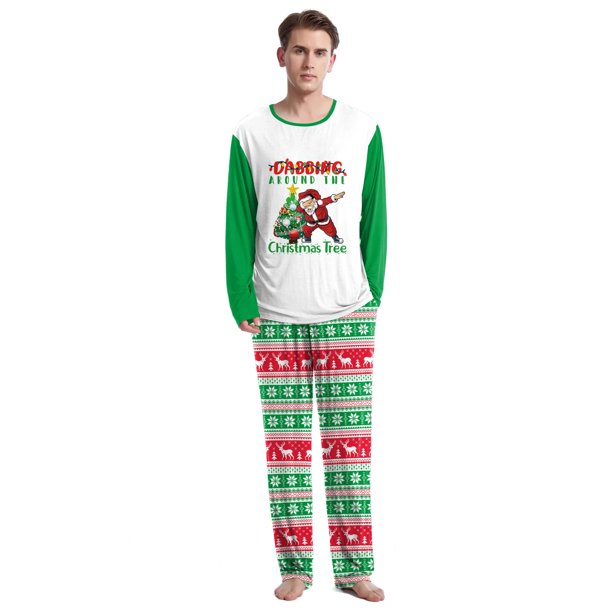 FCCEXIO-Conjunto de pijama con estampado de rayas navideñas para hombre y mujer, ropa de dormir de manga larga con cuello redondo y pantalones para el hogar, conjuntos de fiesta de navidad