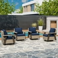 thumbnail image 3 of EAGLE PEAK Classic 4-Piece Patio Chair Set, 360° Swivel Rocking Chairs with Thick Cushions, All-Weather Wicker Outdoor Lounge Gliders, Beige/Dark Blue, 3 of 9