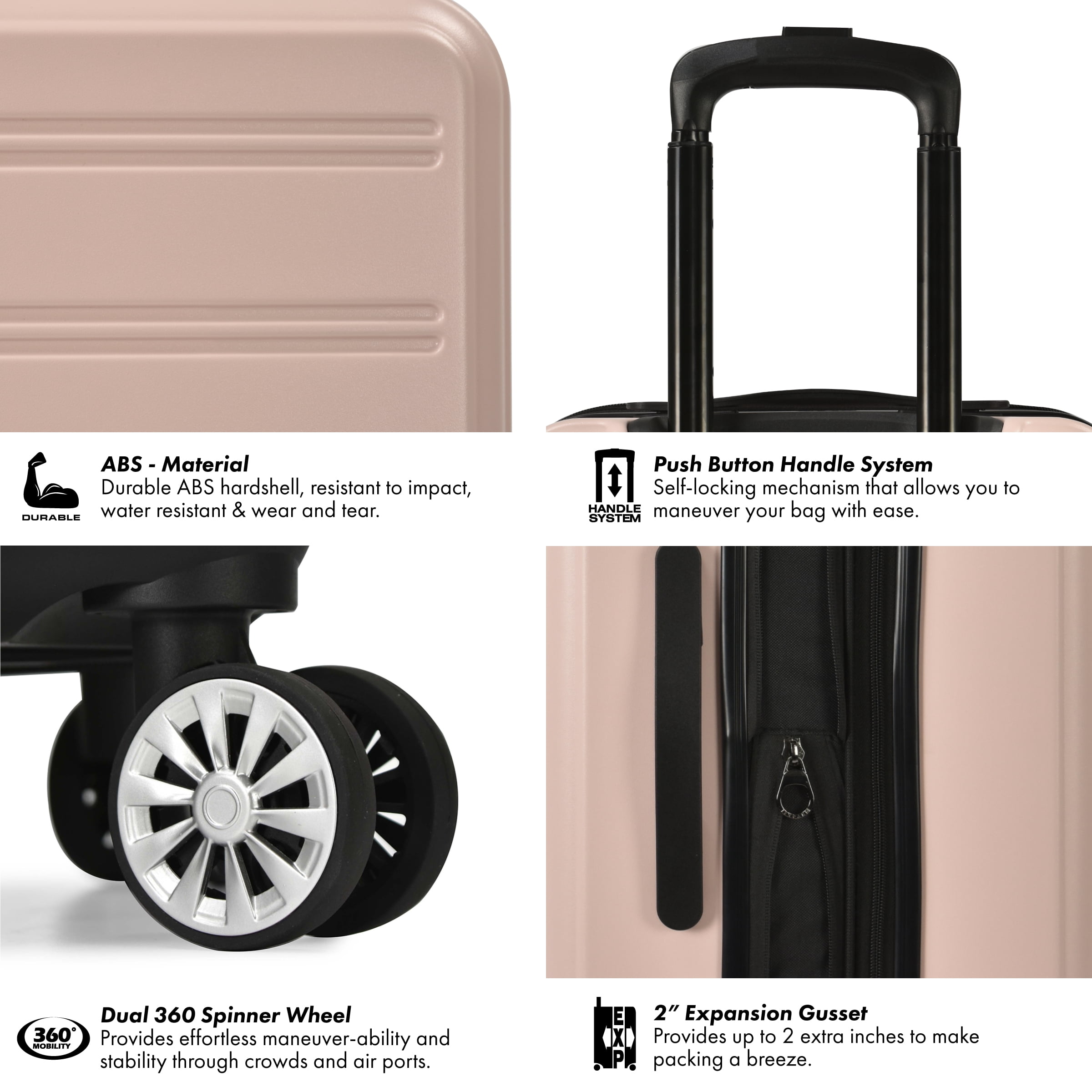 Travel Select Snowcreek Hardside Expandable Spinner Luggage Set w/ USB Port, Pink, 30" Checked Large