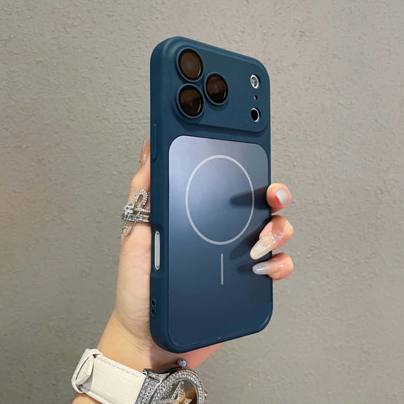 For iPhone 16 Pro Phone Case,Built-in Lens Protector,Compatible with Mag-Safe,Ultra Slim Glossy Case,Shockproof Anti-Scratch Anti-fall Protection Rugged Thin Fit Durable Phone Case,Blue