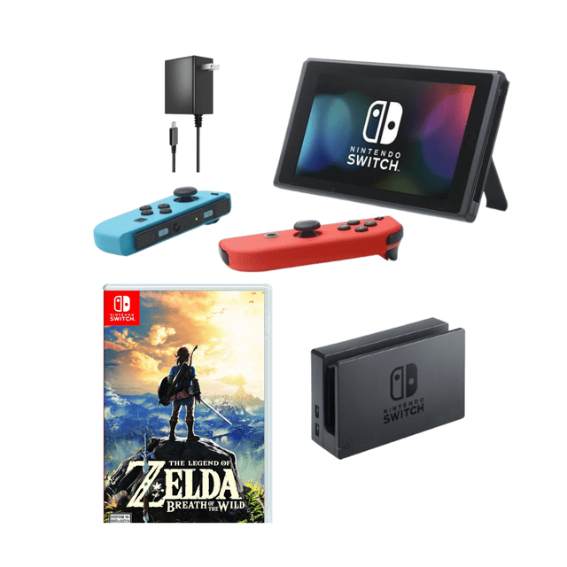 Nintendo Switch 32GB Gaming Console Bundle (Refurbished) with Blue & Pink Joy-Con Controllers + The Legend of Zelda Game & Dock