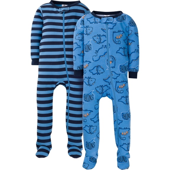 Gerber Baby Boy Snug Fit Footed Cotton Pajamas, 2 Pack Sizes 0-3 Months - 5T