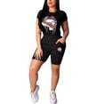 thumbnail image 1 of KOMOO 2Pcs Women Tracksuit Leopard Lips Printed Short Sleeve T-shirt Tight Shorts Outfits Plus Size, 1 of 5