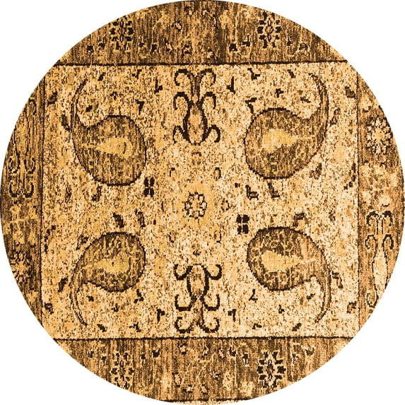Ahgly Company Indoor Round Abstract Orange Contemporary Area Rugs, 8' Round