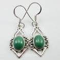 thumbnail image 2 of SilverStarJewel 925 Pure Silver Beautiful Malachite Gemset Vintage Style Earrings 1.4" Ethnic, 2 of 3