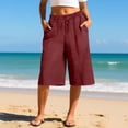 thumbnail image 2 of hotojiny Capri Pants for Women Casual Wide Leg Drawstring High Waist Cropped Pants Stylish Solid Color Capris with Pockets, 2 of 6