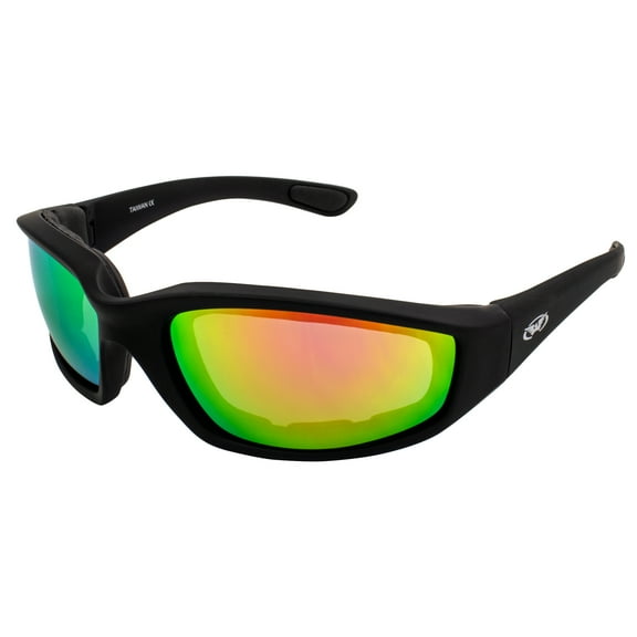 Global Vision Kickback Sports Padded Motorcycle Riding Sunglasses Black Frame w/ G-Tech Red Mirror Lenses