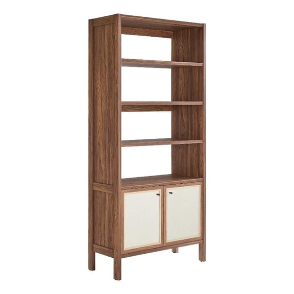 Maklaine Modern / Contemporary 4-Shelf Wood Grain Bookcase in Walnut