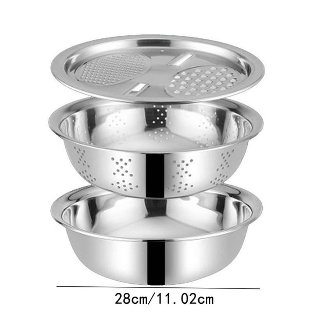 Lavabo Multifuncional de Acero Inoxidable: Juego de Tres Piezas con Filtro Colador, Cesta para Lavar Arroz y Frutas y Verduras.