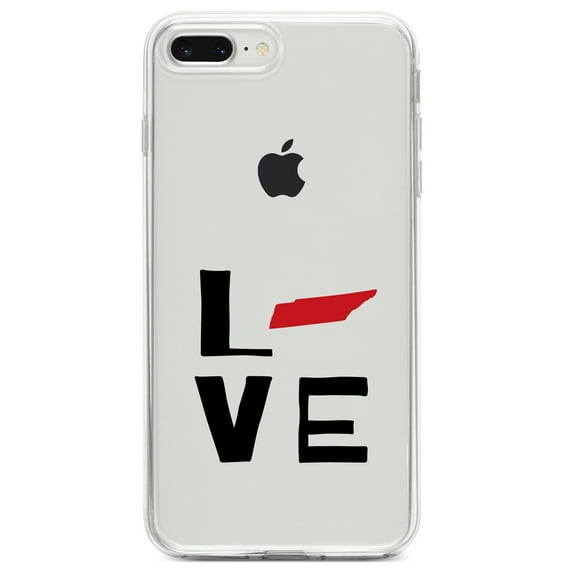 DistinctInk Clear Shockproof Hybrid Case for iPhone 7 PLUS / 8 PLUS (5.5" Screen) TPU Bumper Acrylic Back Tempered Glass Screen Protector - Tennessee - Love Black & Red