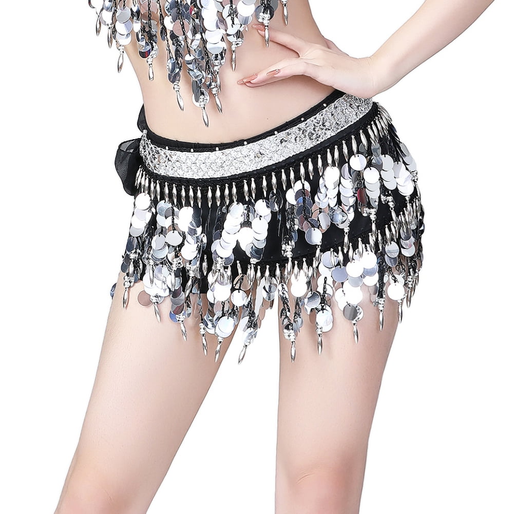 Sequin Hip Scarf for dance Mesh Hip Belt Belly Dance Costumes Practice Dancewear 