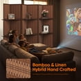 thumbnail image 2 of Jostyle 6 Panel Room Divider Privacy Screen with Storage Shelves - Foldable Partition with Sturdy Pine Wood Frame & Breathable Bamboo-Hemp Fabric for Living Room, Bedroom, Office Espresso Brown, 2 of 10