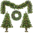 thumbnail image 4 of Pre Lit 4Pcs Christmas Decorations Set with LED Lights, Christmas Garland, Wreath And Artificial Entrance Trees For Outdoor Xmas Holiday Supplies, 4 of 8