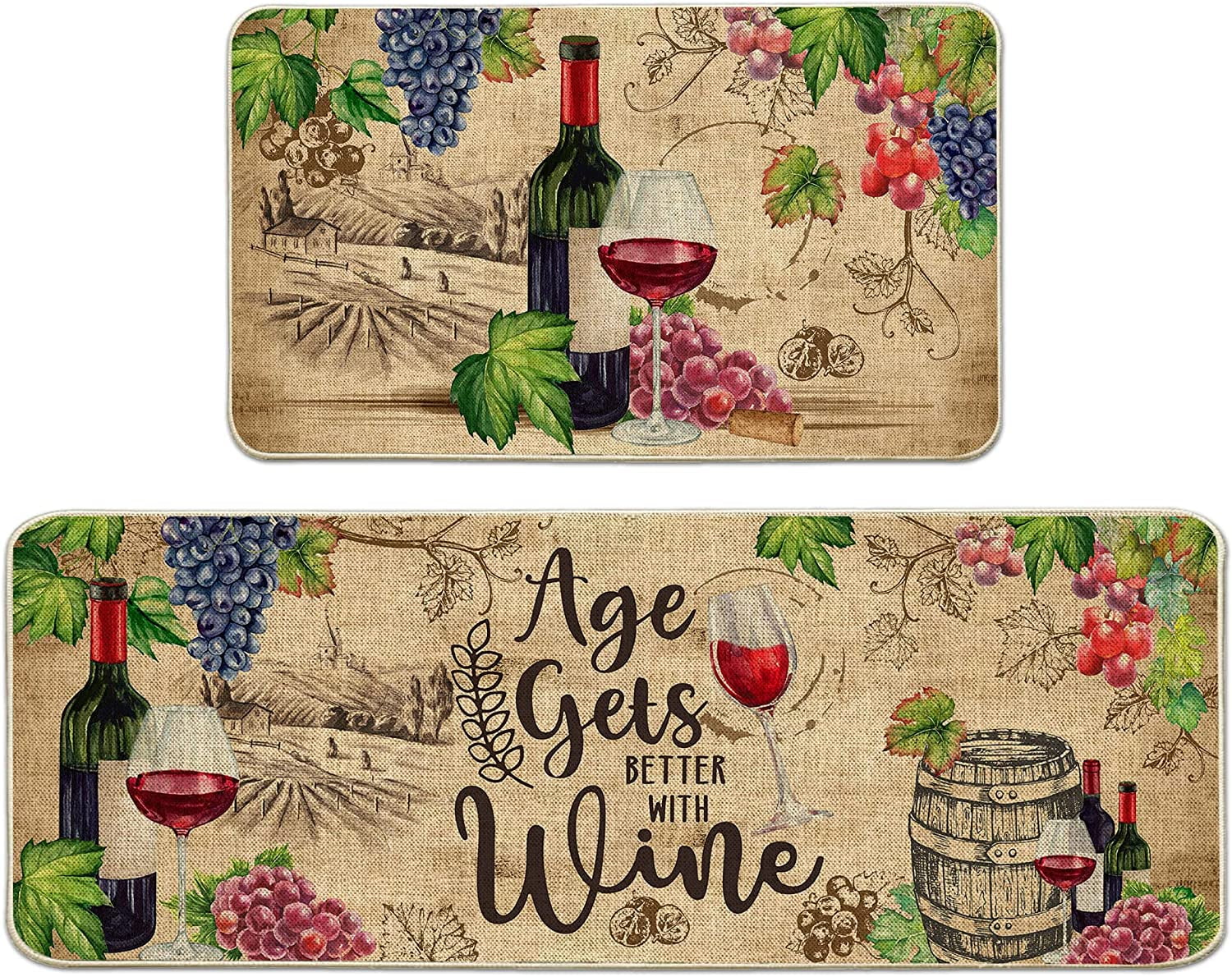 aoselan Wine Kitchen Rugs and Mat Set of 2 , Wine Kitchen Decor