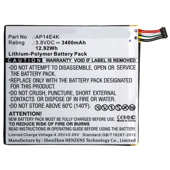 Batteries N Accessories BNA-WB-P8639 Tablets Battery - Li-Pol, 3.8V, 3400mAh, Ultra High Capacity Battery - Replacement for Acer AP14E4K, AP14E4K, AP14E8K, KT.00104.001 Battery