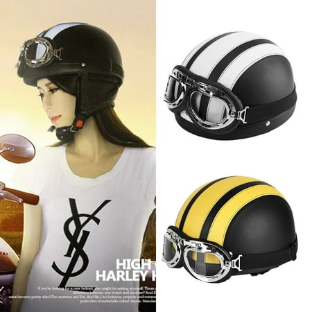 Motorcycle Motorbike Scooter Half Helmet w/ Goggles Glasses Visor Safety motorcycle helmet for Adults Yellow