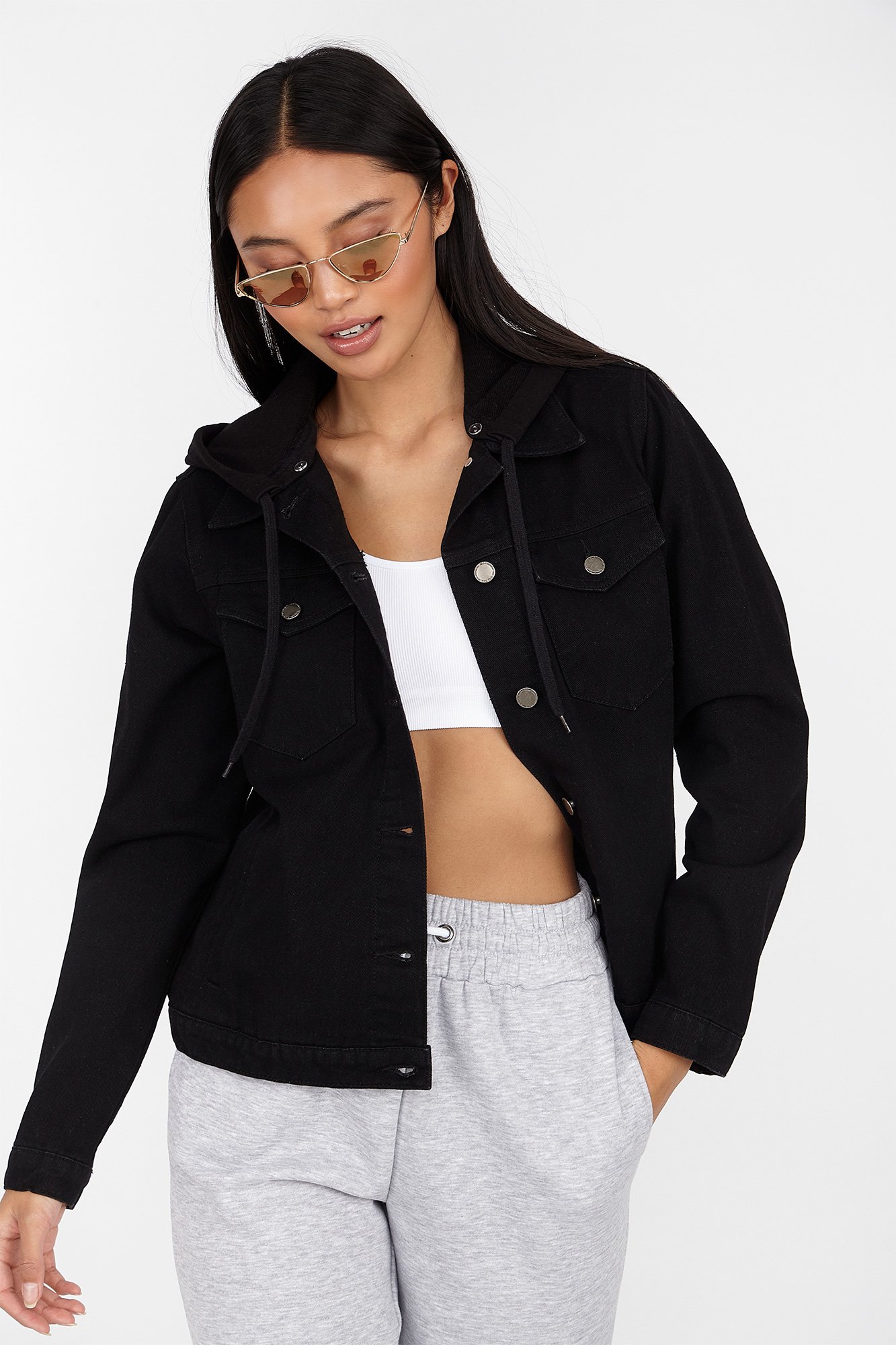 Urban Women's Hooded Drawstring Denim Jacket Walmart Canada