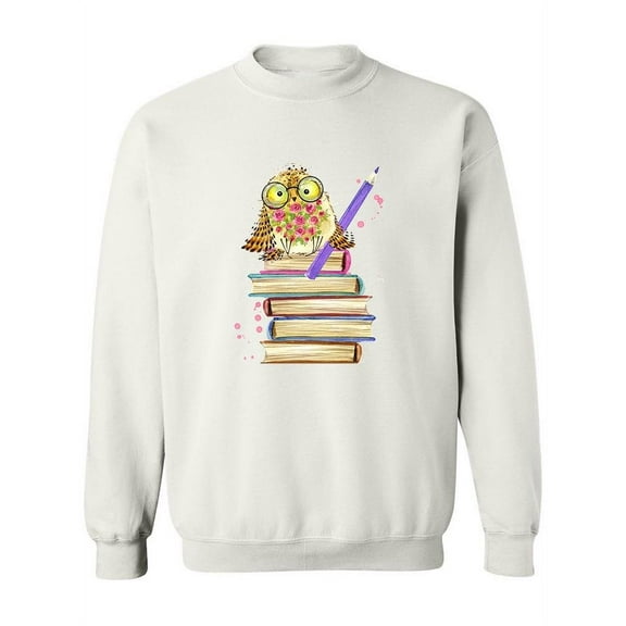 Cute Studious Owl Design Sweatshirt Women -Image by Shutterstock, Female Large