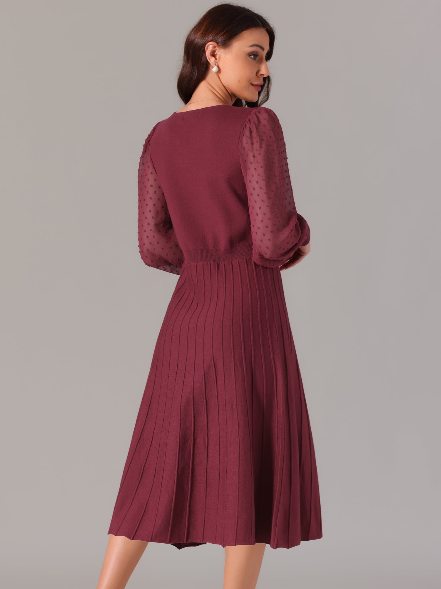 DARING DIVA Sweater Dress Ribbed Knit Midi Pleated Outfit XL Wine Red