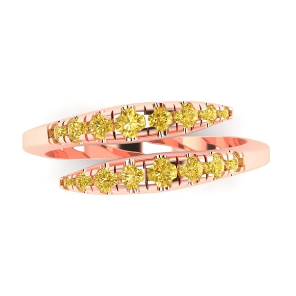 0.44 ct Brilliant Round Cut Simulated Yellow Diamond 18K Rose Gold Band SZ 5.25