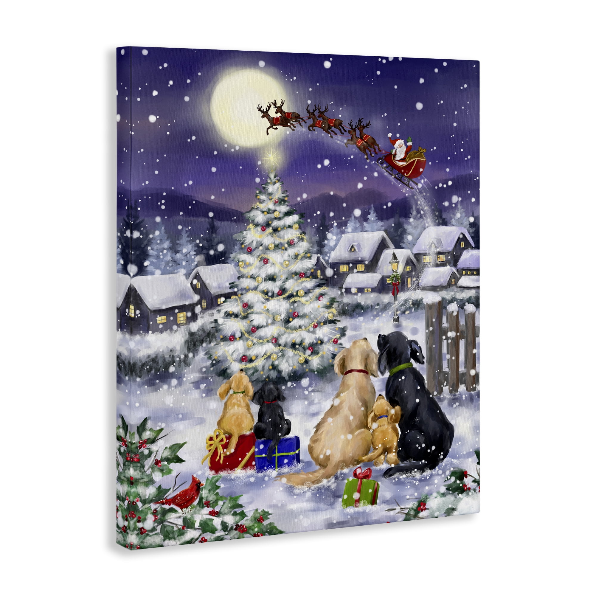 Stupell Industries Dogs Watching Sleigh Holiday Painting Gallery Wrapped Canvas Art Print Wall Art, 16 x 20