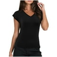 thumbnail image 2 of JMKQLZ Spring Summer Short Sleeve V-Neck Fashion T-Shirt Solid Color Casual For Women, 2 of 8