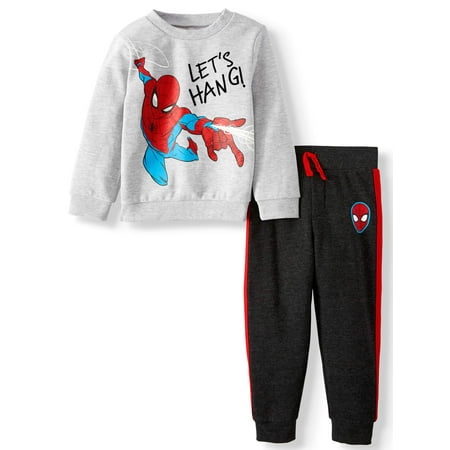 Spiderman Toddler Boy Long Sleeve Graphic T-shirt & Drawstring Fleece Jogger Pant, 2pc Outfit Set