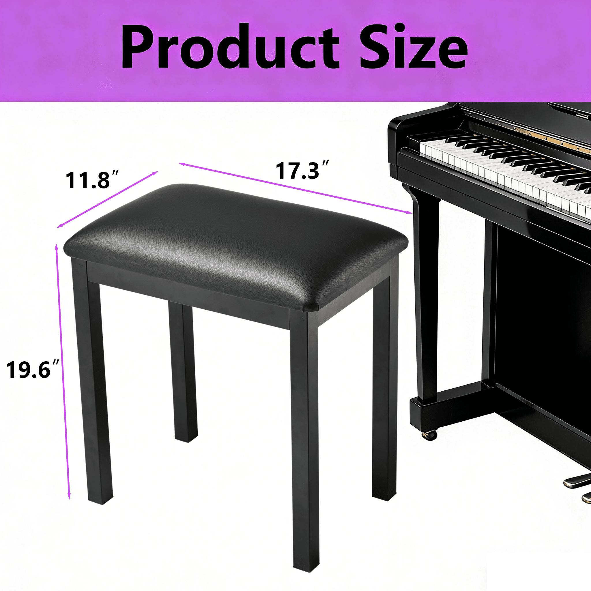 Olakula PU Leather Piano Bench Padded Keyboard Seat Single Stool Piano,More Stable Comfortable,Black